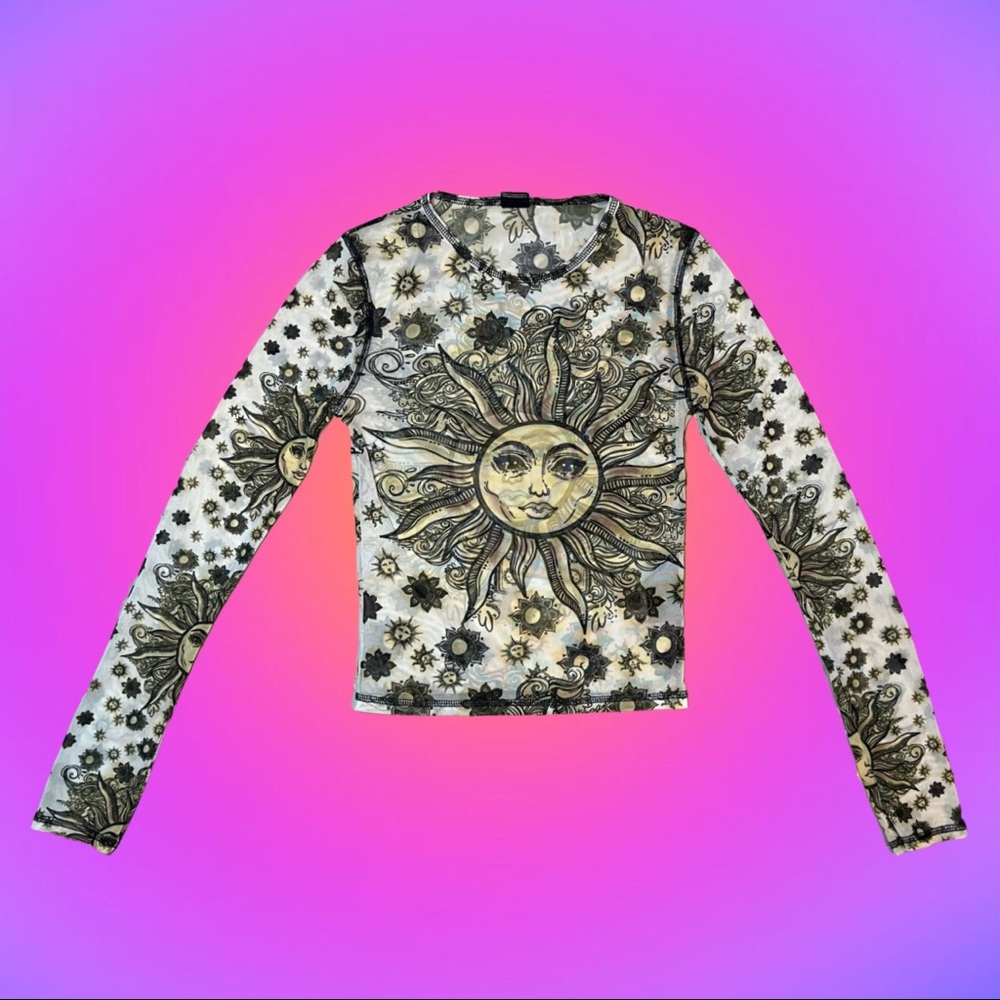 Urban Outfitters Sheer Mesh All-Over Sun Print Top